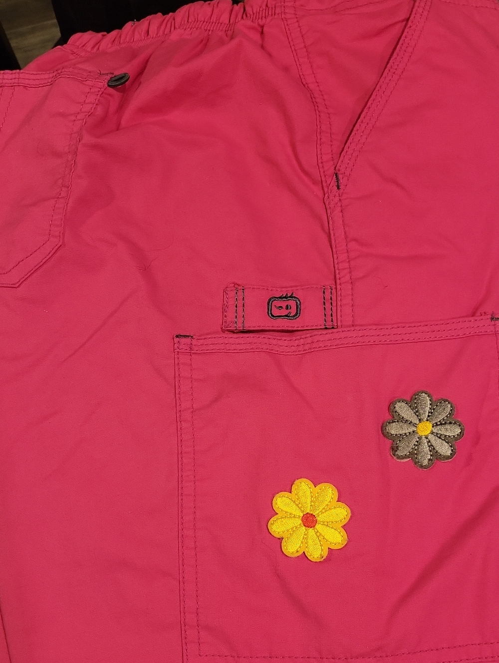 Pink Floral Embroidered Scrub Set